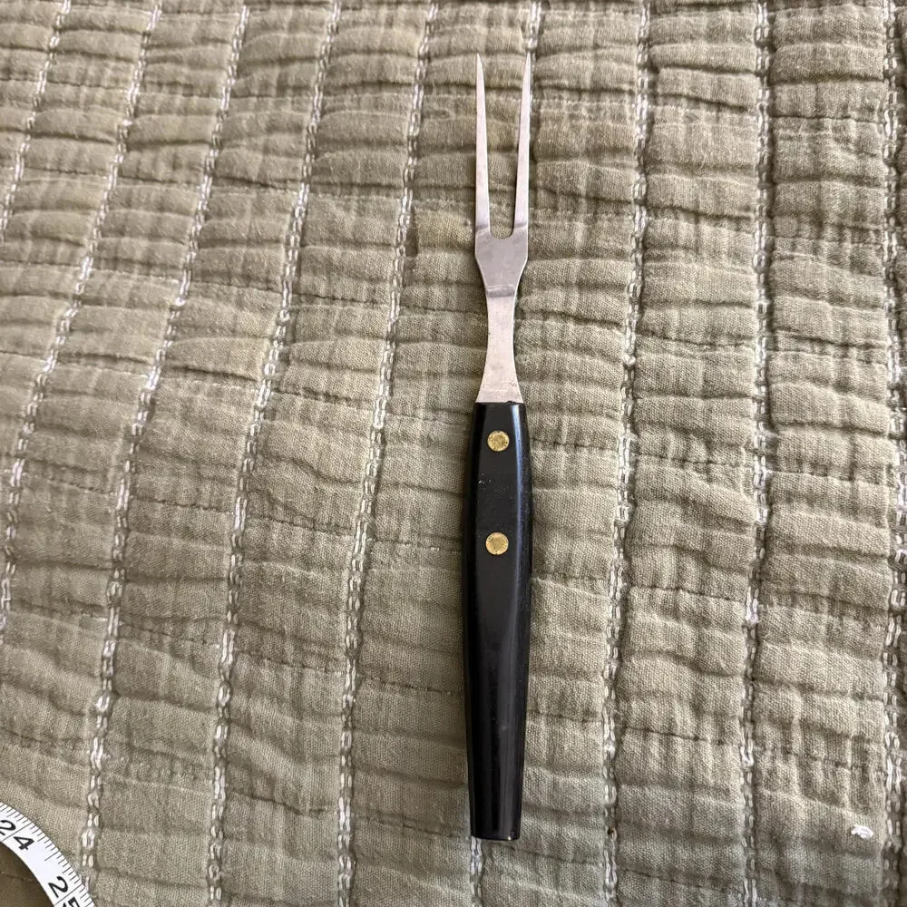 VINTAGE MCM Carving Fork Stainless Steel USA Bakelite (?) Black Handle Americana